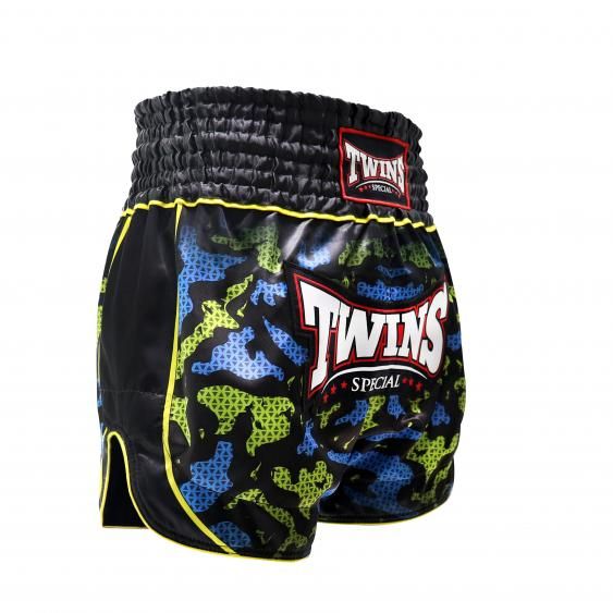 Twins Muay Thai Shorts Atlas, Schwarz-Blau-Gelb 2