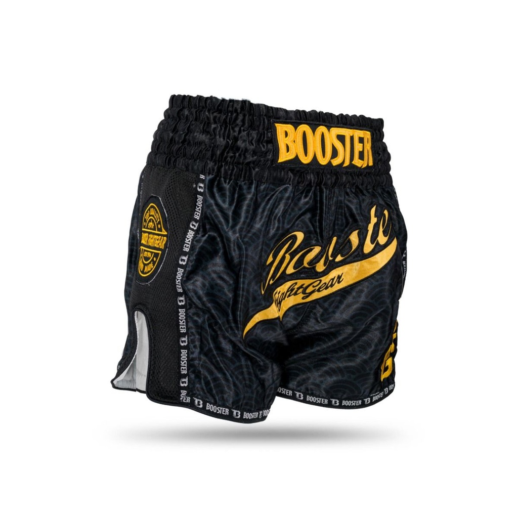 Booster Muay Thai Shorts Slugger Wave, Schwarz-Gold 2