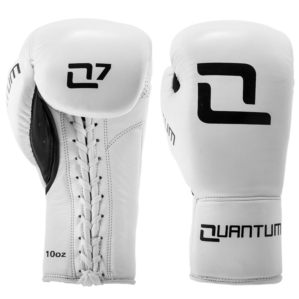 Quantum Boxhandschuhe Q7 Pro Fight Leder mit Schnürung, Weiß