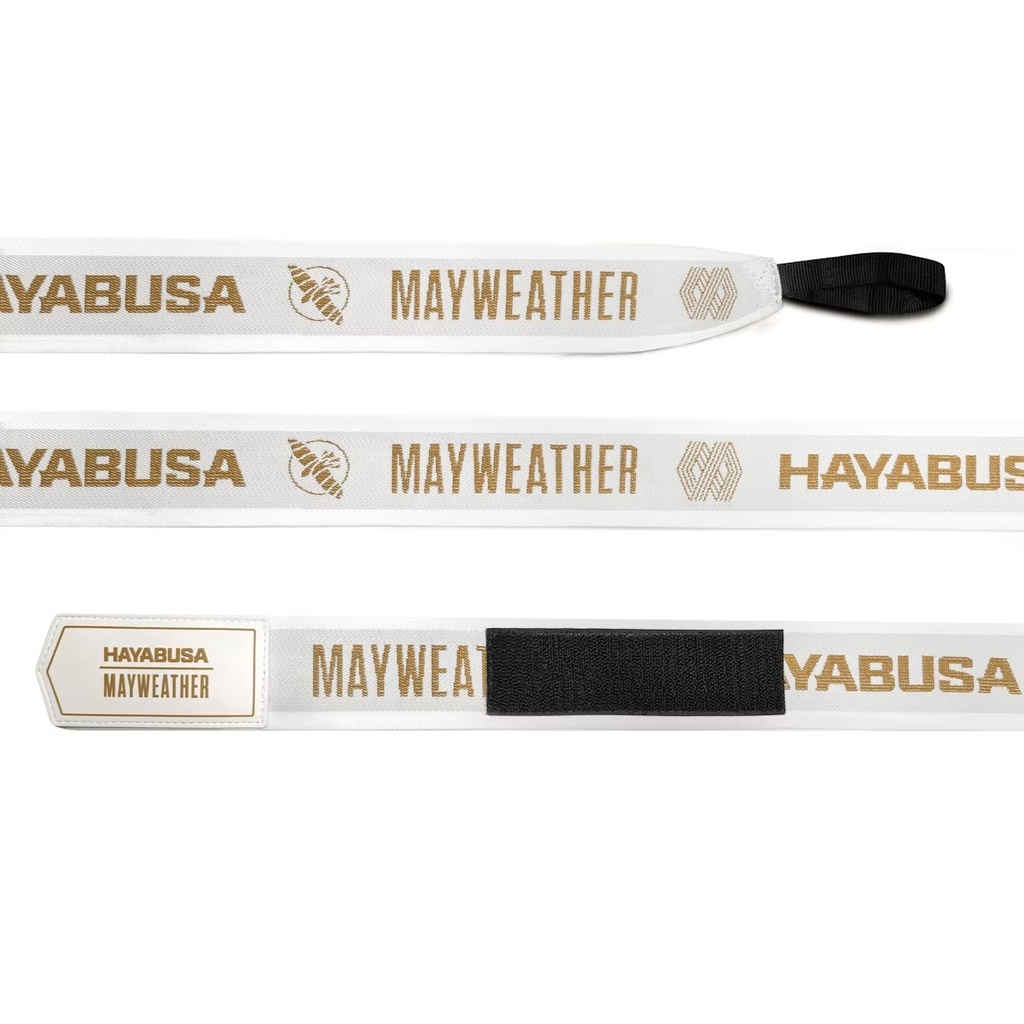 Hayabusa Boxbandagen Mayweather Deluxe 4,5m unelastisch, Weiß-Gold 2