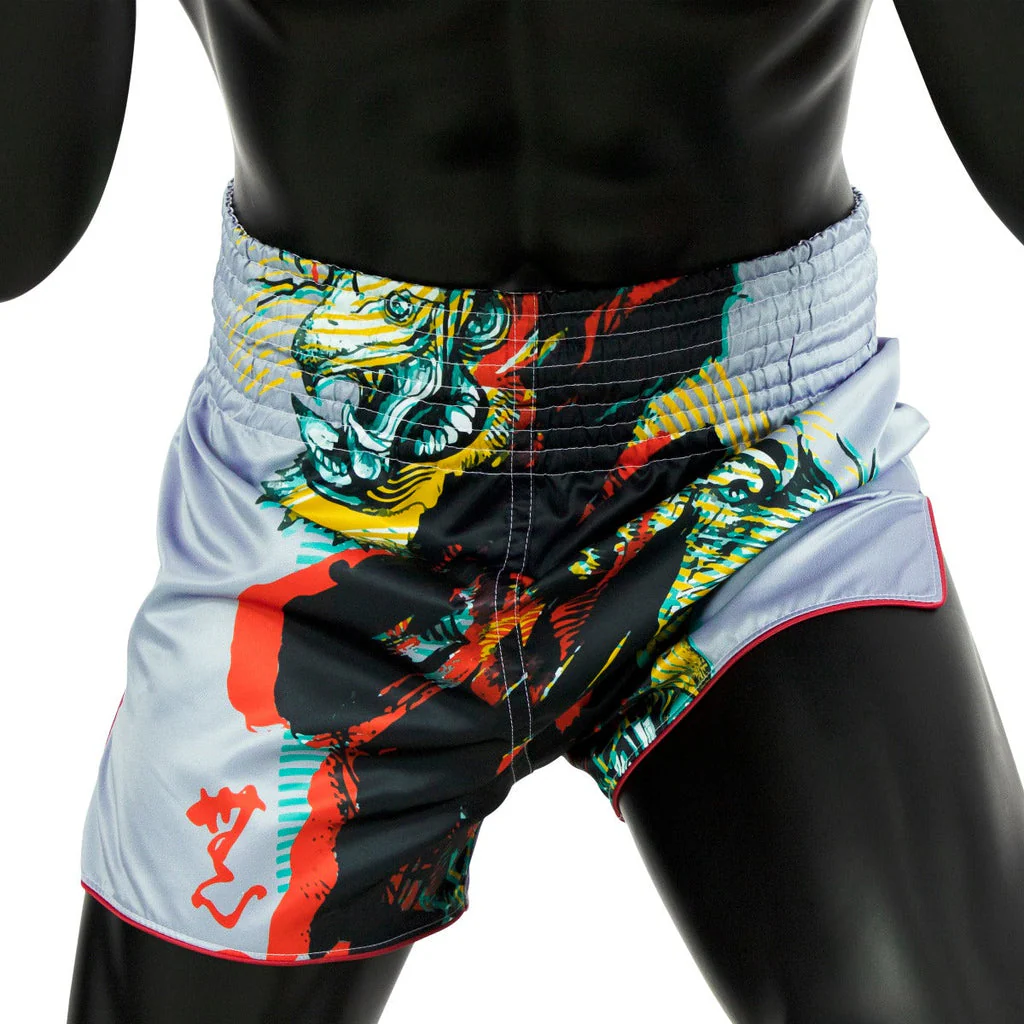 Fairtex Muay Thai Shorts BS1909 Satoru, Silber-Schwarz-Rot