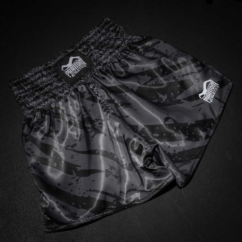 Phantom Muay Thai Shorts Camo Tiger, Schwarz-Grau