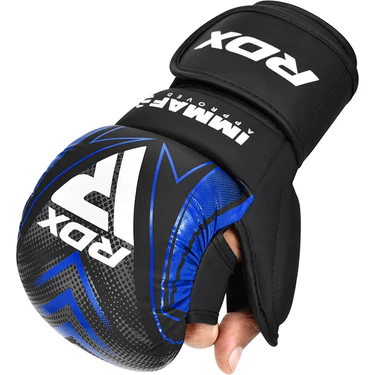 RDX MMA Handschuhe IMMAF Sparring Shooter, Schwarz-Blau