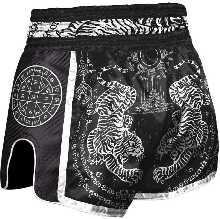 8Weapons Muay Thai Shorts Carbon Sak Yant Tigers back