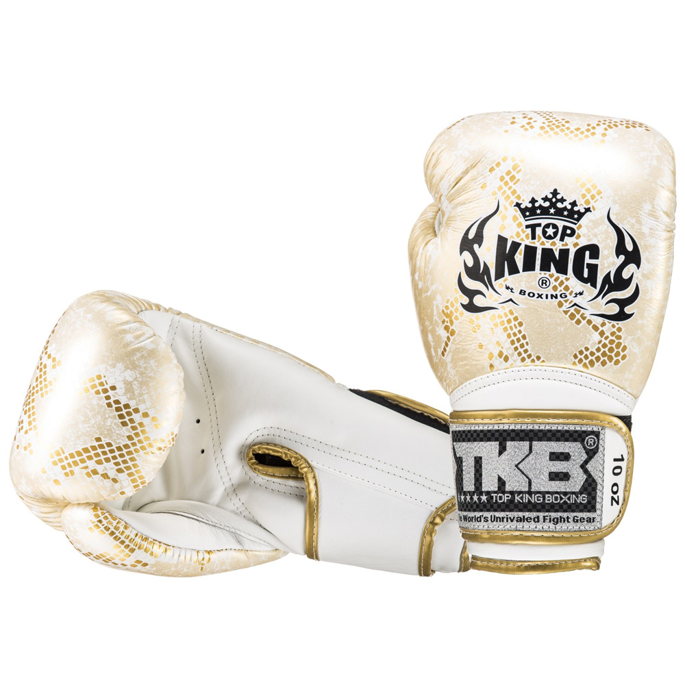 Top King Boxing Gloves Super Star Snake, White-Gold