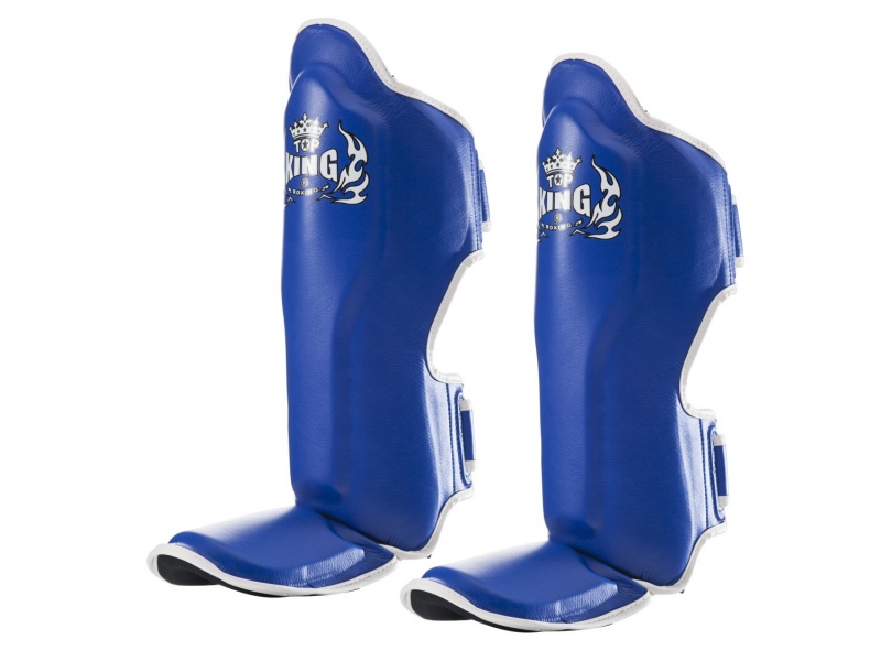 Top King Shin Guards Pro Leather, Blue-White