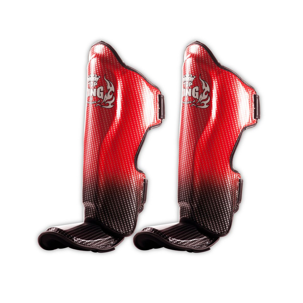 Top King Shin Guards Super Star Leather, Red-Black