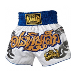 Top King Muay Thai Shorts TKTBS-057, White-Blue