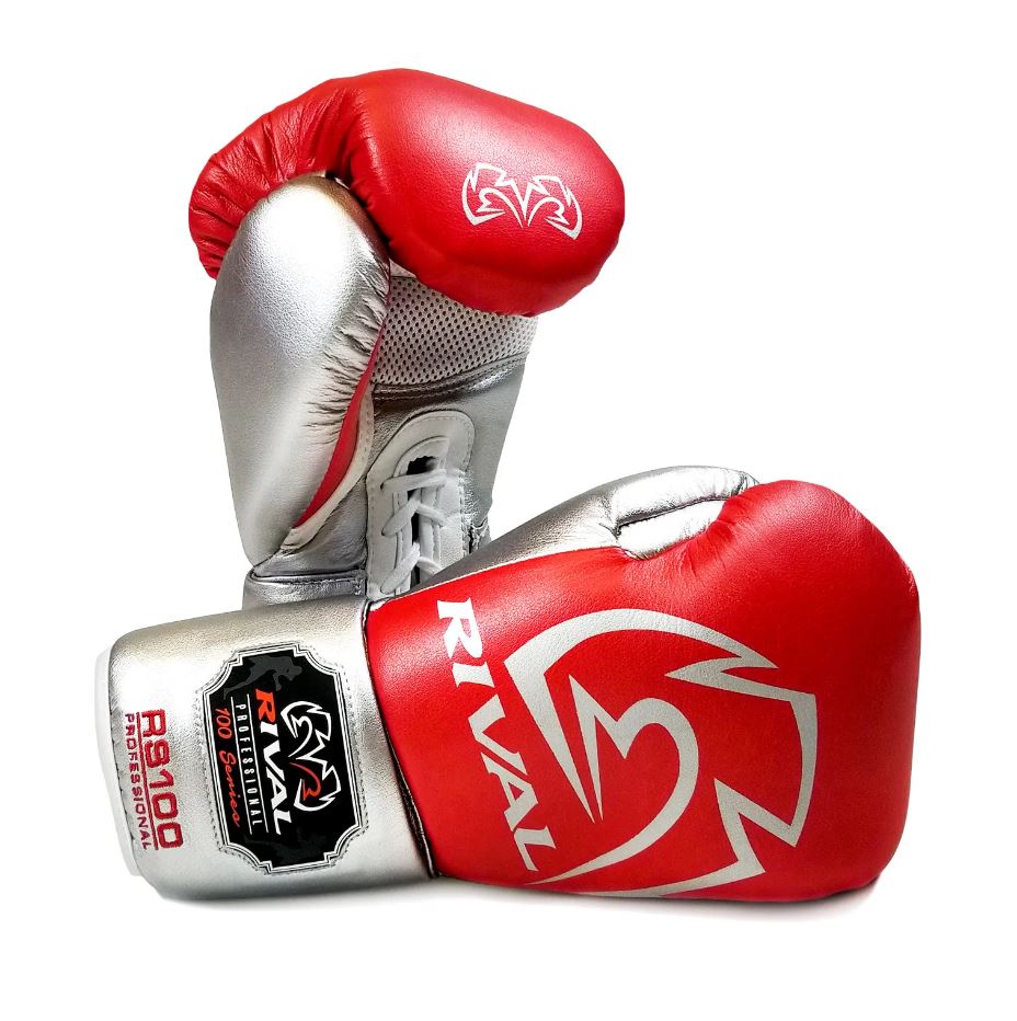 Rival Boxhandschuhe RS100 Professional Sparring mit Schnürung, Rot-Silber