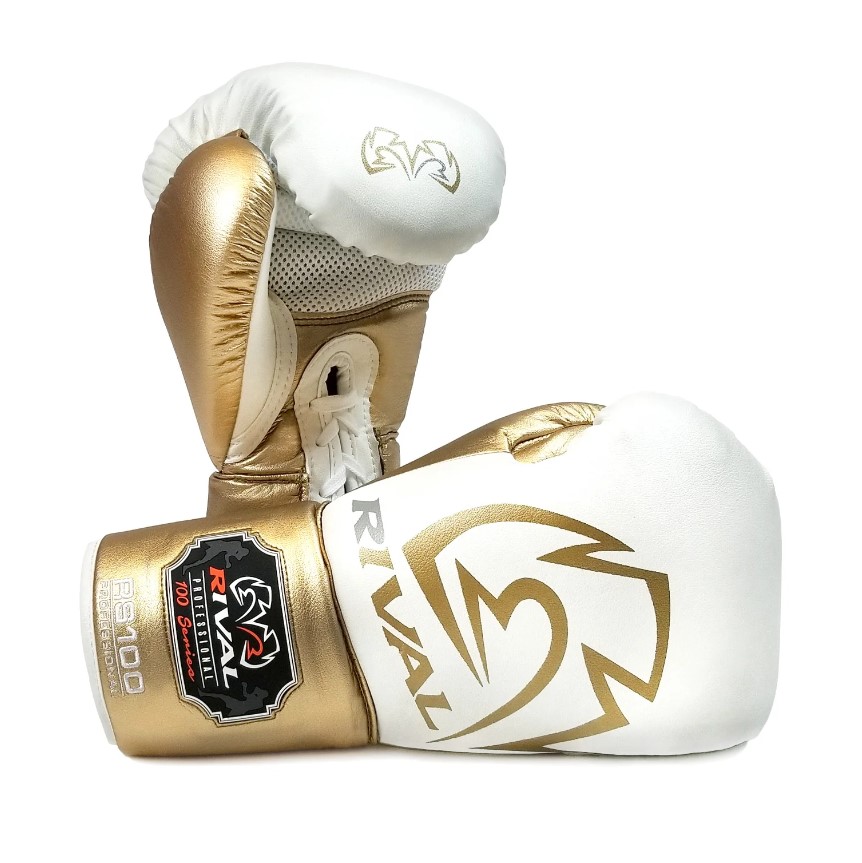 Rival Boxing Gloves RS100 Professional Sparring Laces, White-Gold