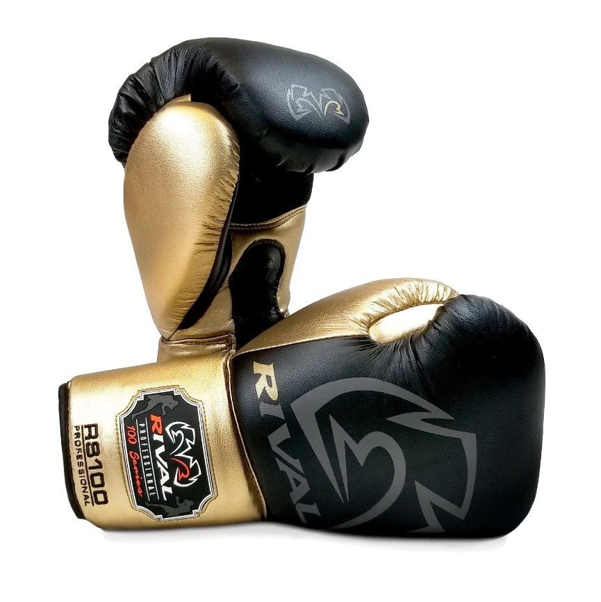 Rival Boxhandschuhe RS100 Professional Sparring mit Schnürung, Schwarz-Gold