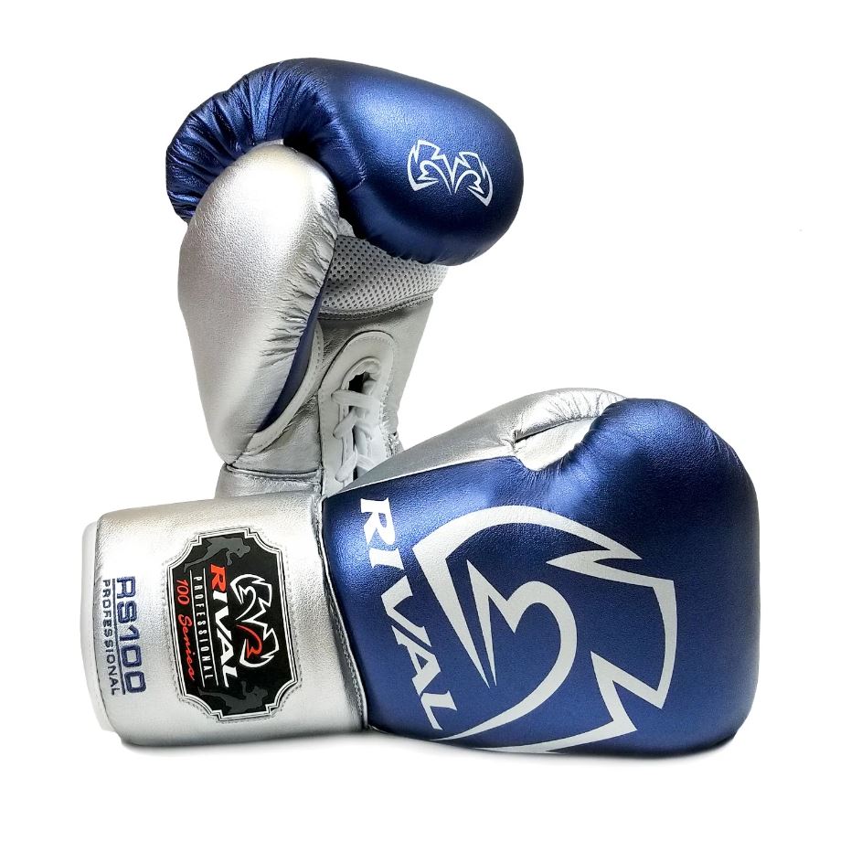 Rival Boxing Gloves RS100 Professional Sparring Laces, Blue-Silver