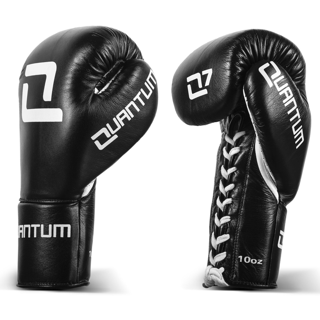 Quantum Boxhandschuhe Q7 Pro Fight Leder mit Schnürung, Schwarz