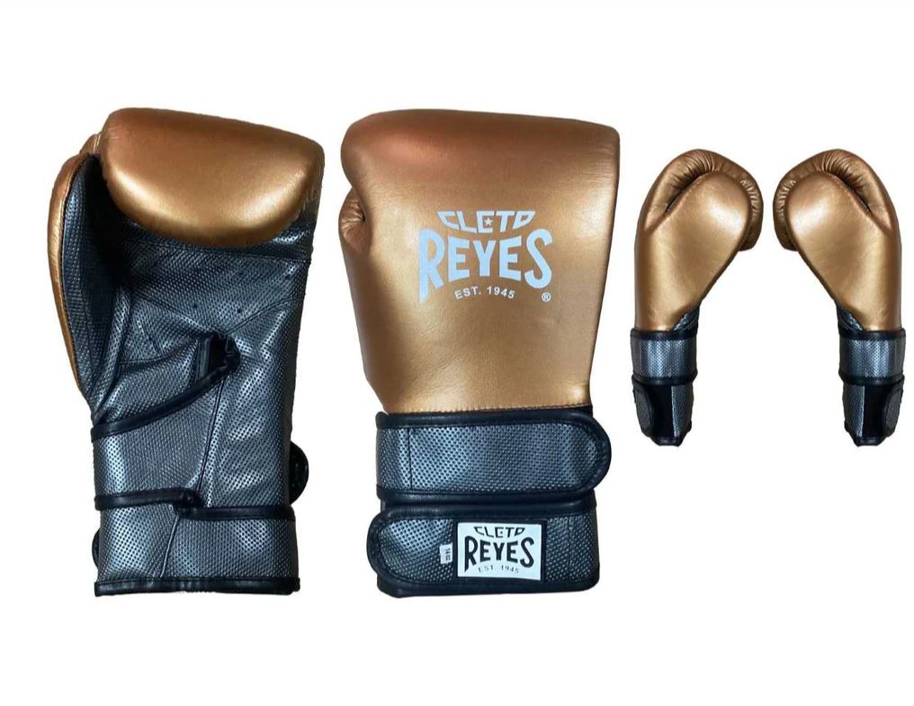 Cleto Reyes Boxing Gloves Hero Double Strap, Metallic Blue-Gold