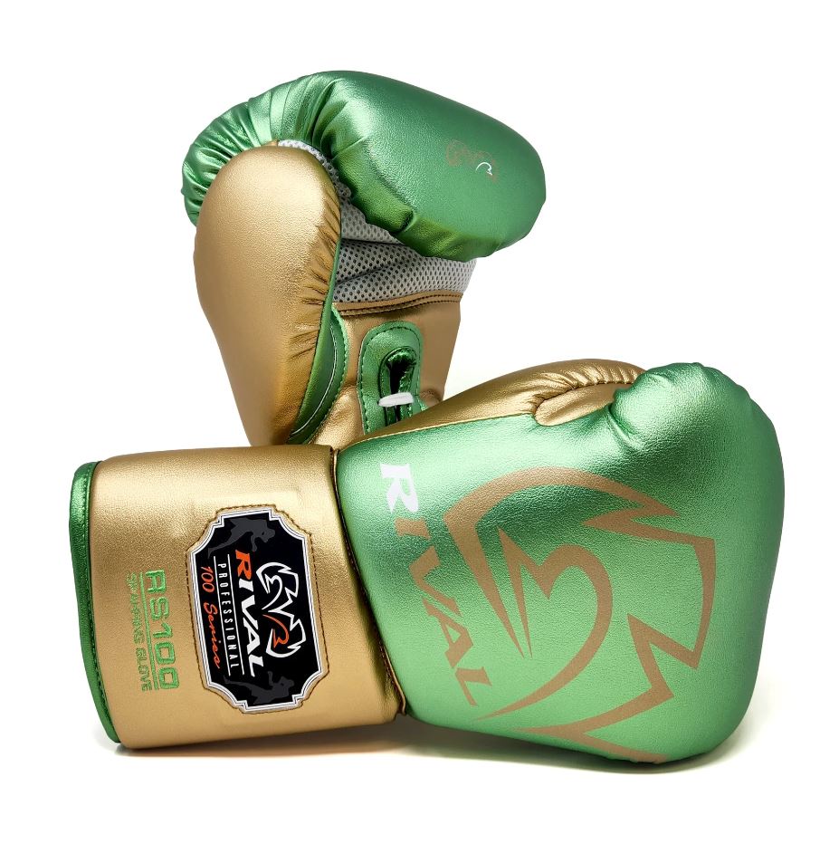 Rival Boxing Gloves RS100 Professional Sparring Laces, Green-Gold