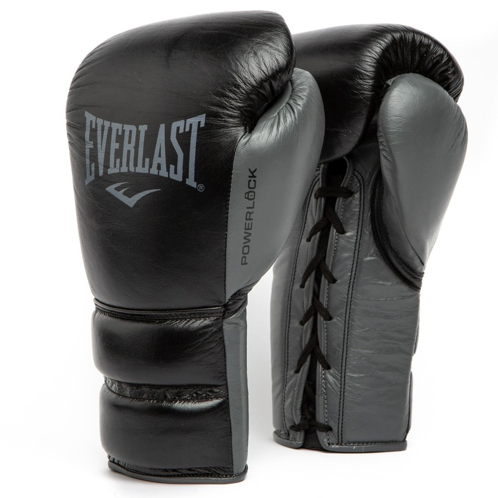 Everlast Boxing Gloves Powerlock 2 Pro Laces, Black-Gray