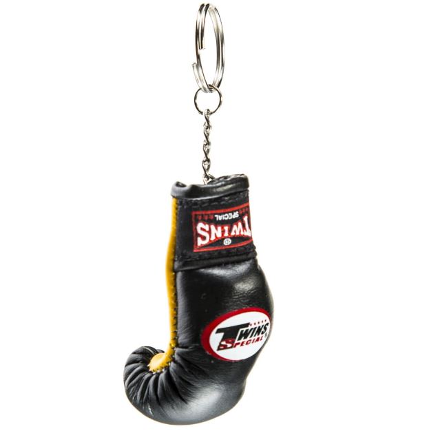 Twins Mini Boxing Glove Keyring, Black-Yellow