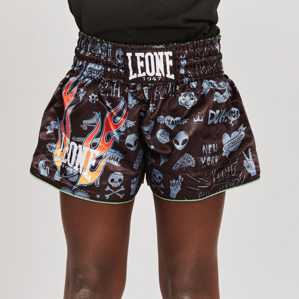 Leone Muay Thai Shorts Flames Kids, Black