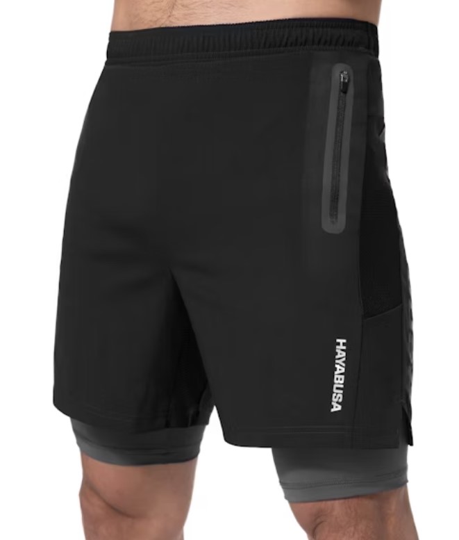 Hayabusa Training Shorts Performance with Compression Shorts, Black