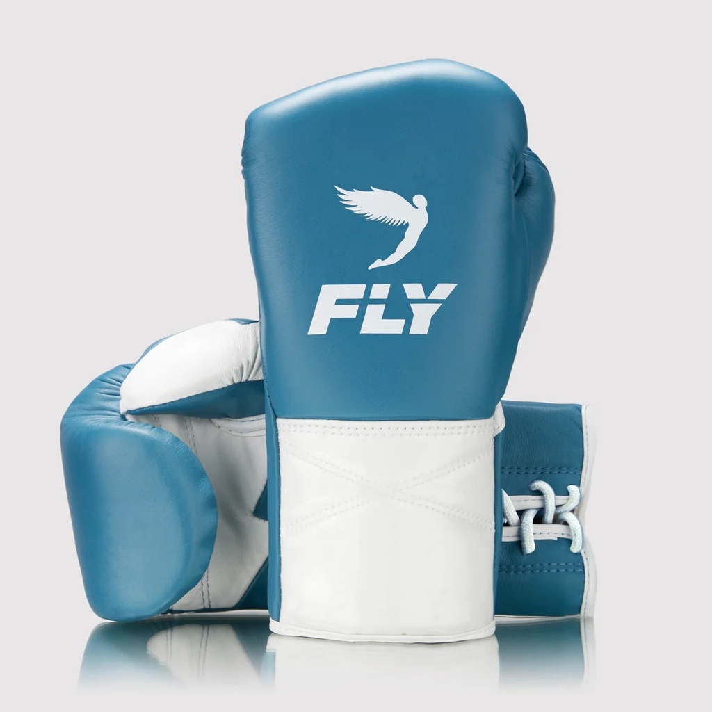 Fly Boxhandschuhe Superlace Lightning mit Schnürung, Blau-Weiß