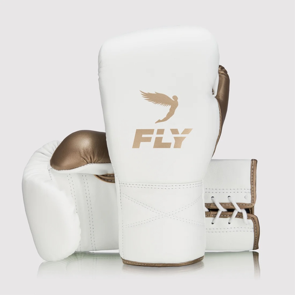 Fly Boxhandschuhe Superlace mit Schnürung, Weiß-Gold