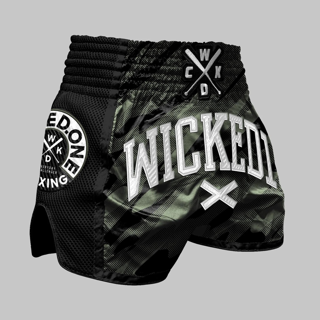 Wicked One Muay Thai Shorts Fury, Schwarz-Khaki