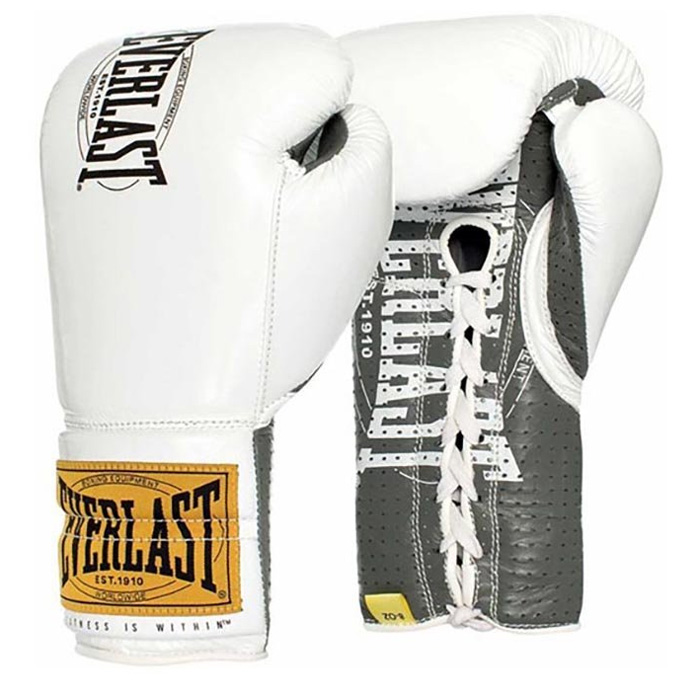 Everlast Boxing Gloves 1910 Pro Fight Laces, White