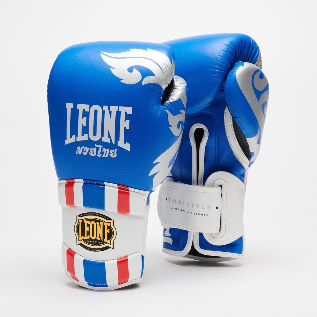 Leone Boxhandschuhe Thai Style, Blau-Silber