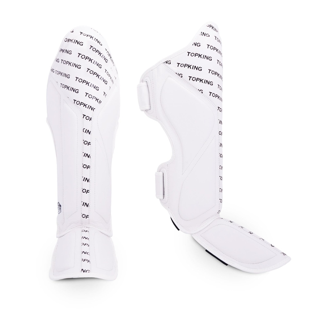 Top King Shin Guards Full Impact Leather, White