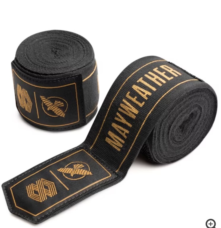 Hayabusa Boxbandagen Mayweather Stretch 4,5m Halbelastisch, Schwarz-Gold