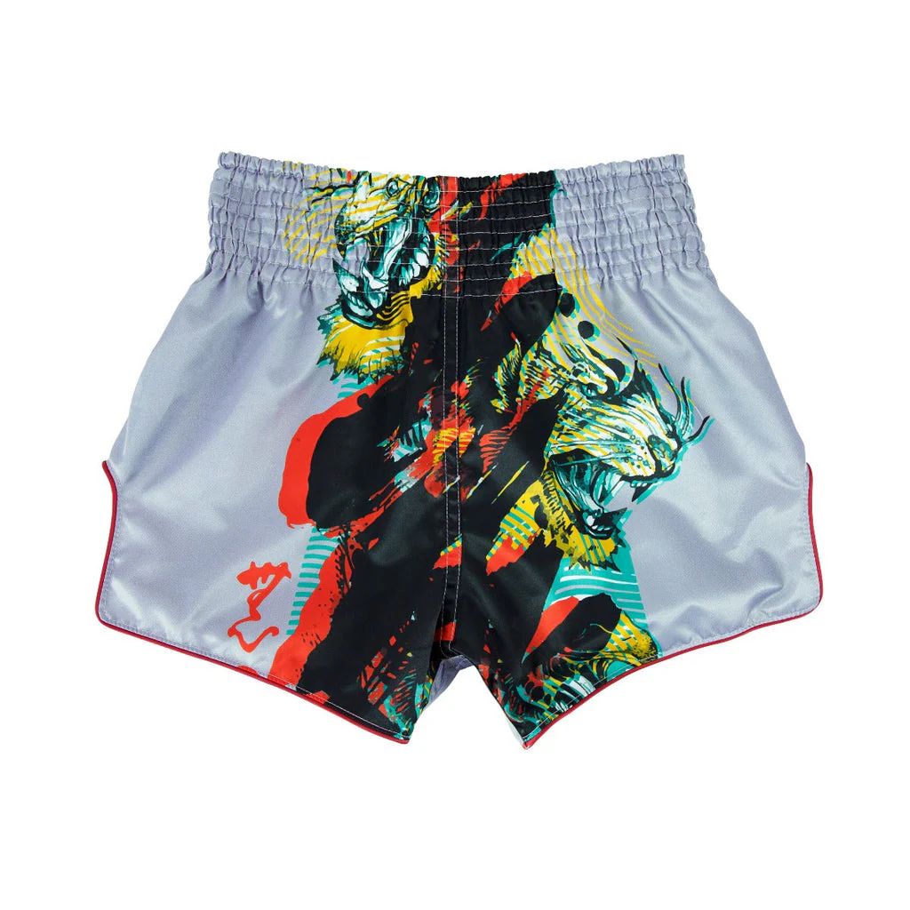 Fairtex Muay Thai Shorts BS1909 Satoru, Silber-Schwarz-Rot