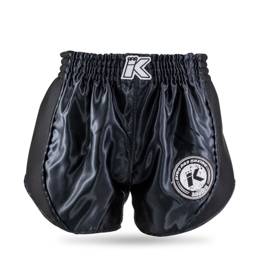 King Pro Boxing Muay Thai Shorts Retro Mesh Kids, Schwarz