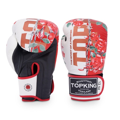 Top King Boxing Gloves Roses &amp; Barbed Wire, Red-White