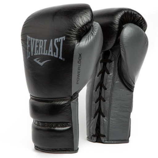 Everlast Boxing Gloves Powerlock 2 Pro Laces, Black-Gray