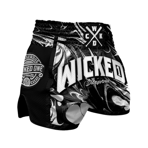 Wicked One Muay Thai Shorts Dangerous, Black-White