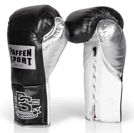 Paffen Sport Boxhandschuhe Pro Mexican TF Fight mit Schnürung, Schwarz-Silber