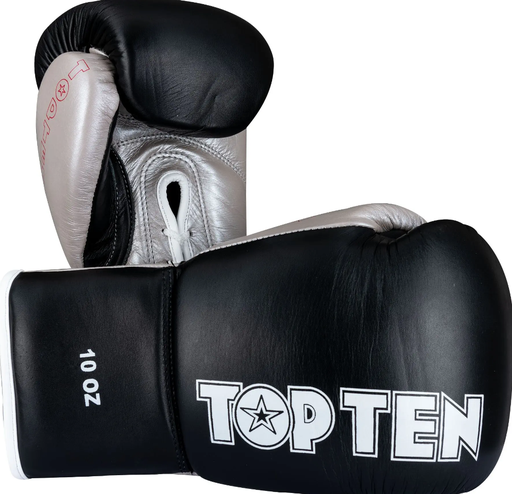 Top Ten Boxhandschuhe Profi mit Schnürung, Schwarz