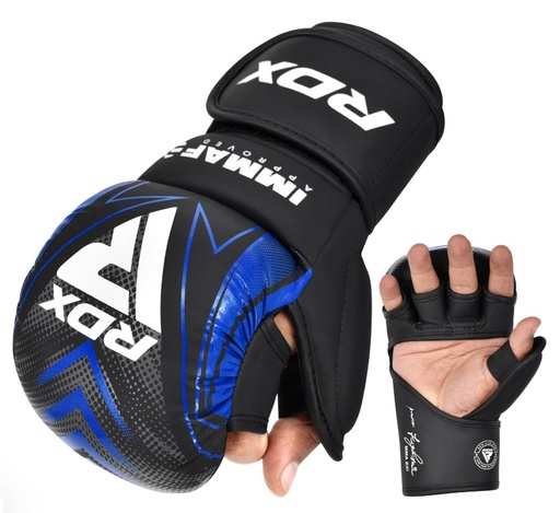 RDX MMA Handschuhe IMMAF Sparring Shooter, Schwarz-Blau