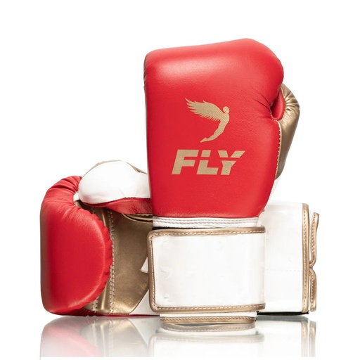Fly Boxhandschuhe Superloop Lightning mit Schnürung, Rot-Weiß-Gold