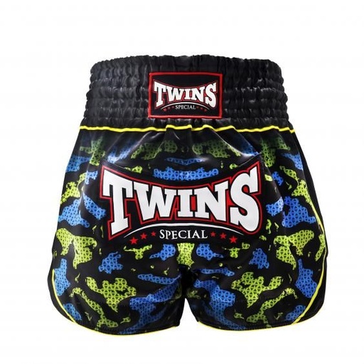 Twins Muay Thai Shorts Atlas, Schwarz-Blau-Gelb