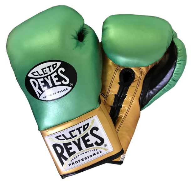 Cleto Reyes Boxhandschuhe Professional Fight WBC Edition mit Schnürung, Grün-Gold