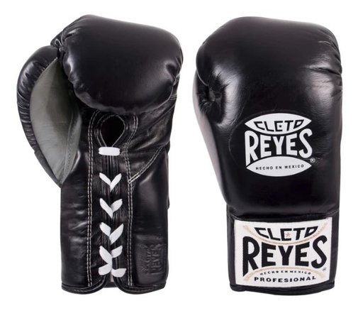 Cleto Reyes Boxing Gloves Professional Fight with Laces, Black-Silver