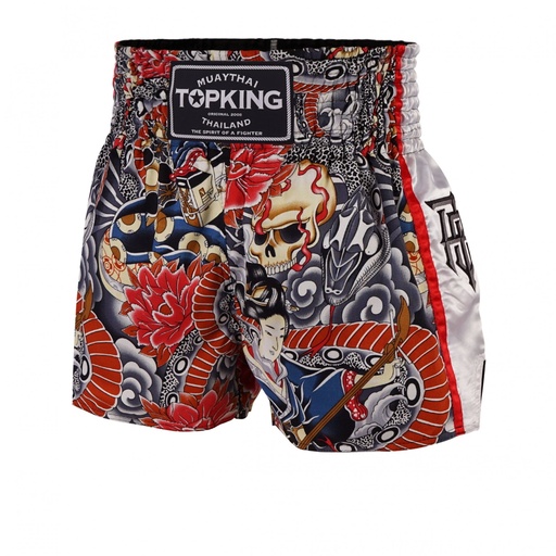 Top King Muay Thai Shorts TKTBS-206-WH, White-Multicolored