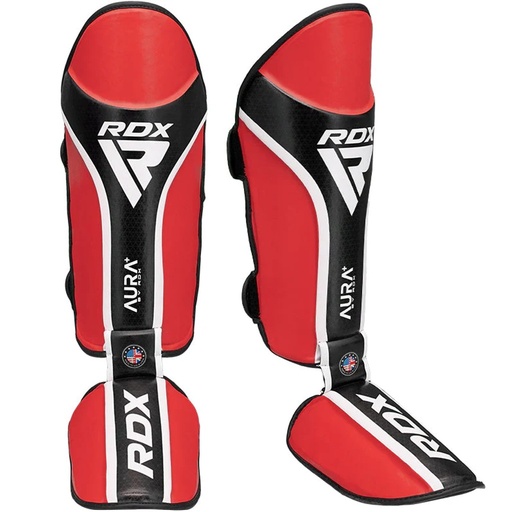 RDX Shin Guards T17 Aura, Red-Black